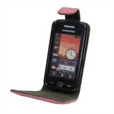 Flip-Style Kunstleder Tasche Vertikal mit Halterung für Samsung Star S5230 - Pink/ Grau