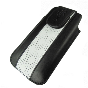 XiRRiX Vertikal Kunstleder Tasche - mit Klettverschluss - Größe: M - schwarz/ weiß