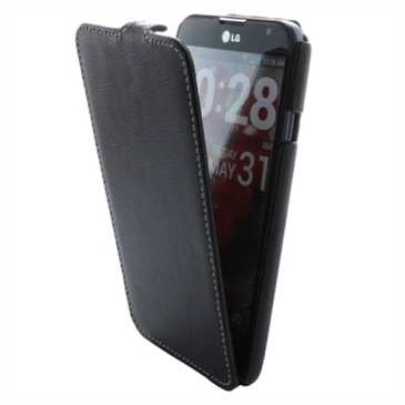 Flip-Style Kunstleder Tasche Vertikal m. Halterung für LG E985 Optimus G Pro - Schwarz