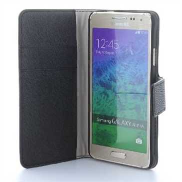 BookStyle Tasche Vertikal mit Halterung für Samsung Galaxy Alpha SM-G850F - Schwarz