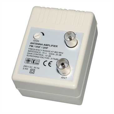 Mini-Verstärker 47-862 MHz - 20 dB für Kabel TV, DVB T2 - Steckverstärker - Regelbar 0-10 dB