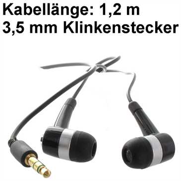 In-Ear Stereo Kopfhörer - 3,5mm Klinke - ohne Mikrofon+Rufannahme - Kabellänge: 1,2m Schwarz/Silber