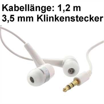 In-Ear Stereo Kopfhörer - 3,5 mm Klinke - ohne Mikrofon+Rufannahme - Kabellänge: 1,2 m - Weiß/Silber