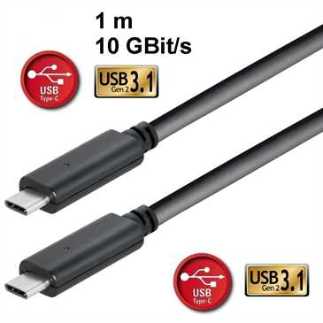 USB Daten-/ Ladekabel 1 m - 10 GBit/s, USB C 3.1 (Gen2) Stecker an USB C 3.1 (Gen2) Stecker, Schwarz