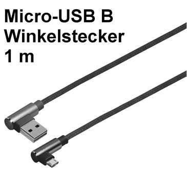 USB Daten-/ Ladekabel 1 m - USB 2.0 A Winkelstecker > USB B Micro Winkelstecker, Nylongewebemantel