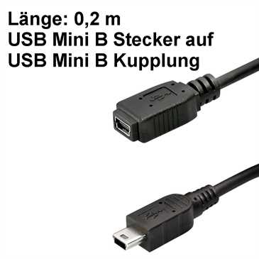 USB Mini B Verlängerung 0,2 m - USB Mini B Stecker (5-polig) an USB Mini B Buchse (5-polig) - 1:1