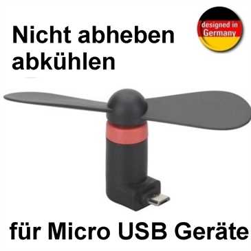 HR Mini Ventilator passend für Geräte mit Micro USB Anschluss - schwarz (Designed in Germany)