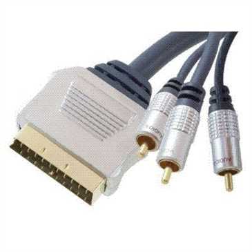 Scart-Kabel - Scart-Stecker 21-pol. > 3 Cinch-Stecker (Video Out, Audio Out L., Audio Out R) - 5 m