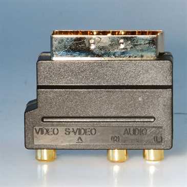 Scart / S-VHS / AV-Adapter (Scart m / SVHS+3xRCA f) mit Umschalter Line In-Out, vergoldet