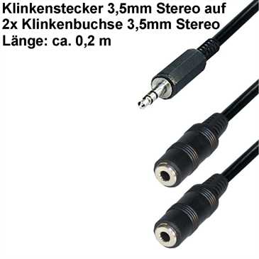 Audio Klinken Splitterkabel 0,2 m - Klinkenstecker 3,5 mm Stereo > 2 Klinkenbuchsen 3,5 mm Stereo