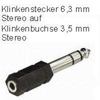 Audio-Kompakt-Adapter - Klinkenstecker 6,3 mm Stereo auf Klinkenkupplung 3,5 mm Stereo