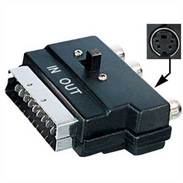Scart / S-VHS / AV-Adapter (Scart m / SVHS+3xRCA f) mit Umschalter Line In-Out