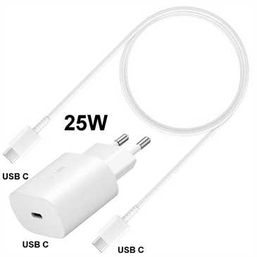 Samsung 25W USB C Netzteil EP-TA800NWEGWW + USB C Kabel EP-DA705BWEGWW - Farbe weiß - Polybeutel