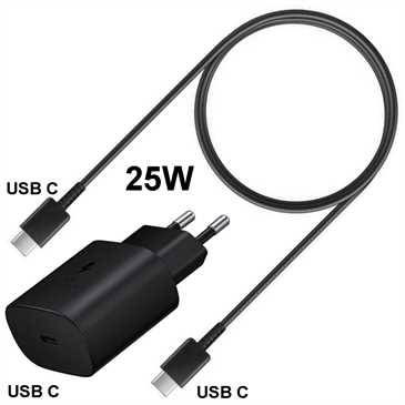 Samsung 25W USB C Netzteil EP-TA800XBEGWW + USB C Kabel EP-DA705BBEGWW - Farbe schwarz