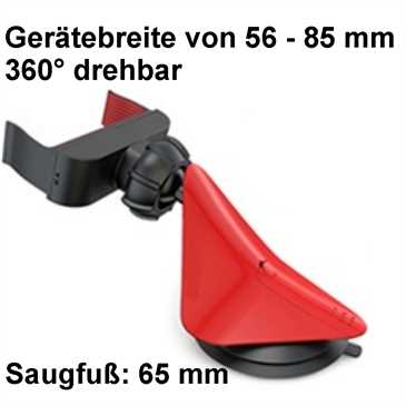 Auto Halter KIT Saugfuß für Gerätebreite von 56 bis 85 mm - 360° drehbar - schwarz/ rot