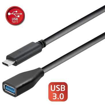 USB C Adapterkabel 0,2 m - USB C Stecker > USB 3.0 A Kupplung - 0,2 m - schwarz