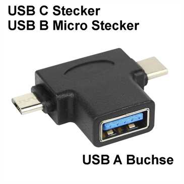 USB Adapter USB A Buchse auf USB C Stecker & USB B Micro Stecker - Multifunktionaler OTG-Adapter