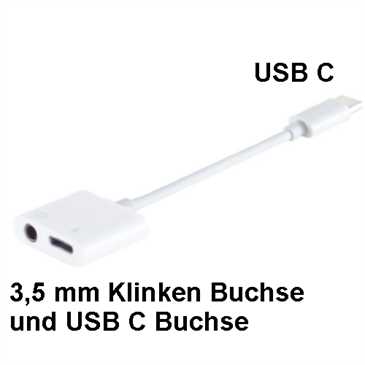 USB C Audio Adapter mit Ladefunktion, USB C Stecker auf 3,5 mm Klinken Buchse & USB C Buchse, weiß
