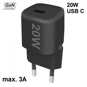 Netzteil 20W GaN 20 USB C PD 20W Power Delivery, Fast Charge 3, schwarz kompaktes Design