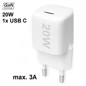 Netzteil 20W GaN 20 USB C PD 20W Power Delivery, Fast Charge 3, weiß kompaktes Design