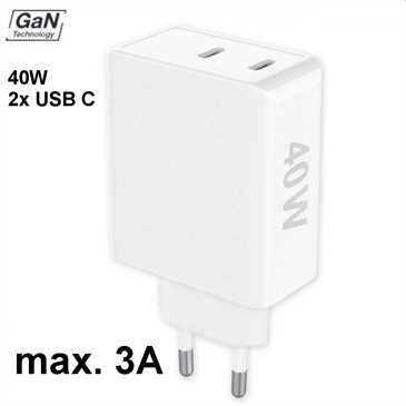 Netzteil 40W GaN 2 x USB C, Power Deliver, 40W max.3A, Ganto40, weiß