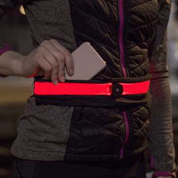 XiRRiX LED-Sicherheits-Bauch-Lauf-Gürtel + Handyfach für Größe (130-147 x 64-74 x 6-12 mm) - Rot