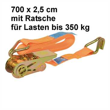 Spanngurt Zurrgurt mit Ratsche & Haken - 700 x 2,5 cm - für Lasten bis 350 kg - Farbe: orange