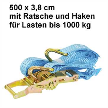 Spanngurt Zurrgurt mit Ratsche & Haken - 500 x 3,8 cm - für Lasten bis 1000 kg - Farbe: blau