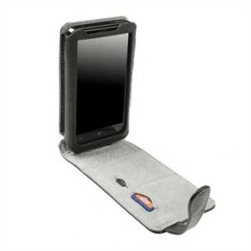 Krusell Orbit Flex Multidapt® Flip Echt Ledertasche 75495 für HTC HD7 - schwarz / grau