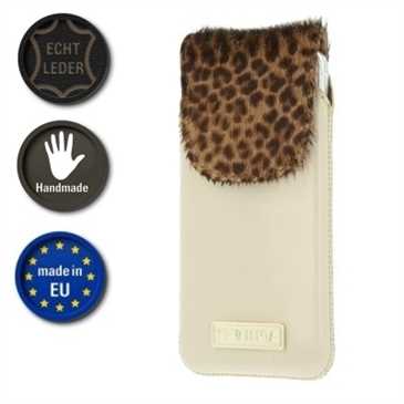 Valenta Pocket Animal Leopard 22 - Echt Leder Tasche mit Fellimitat - beige (Made in EU)
