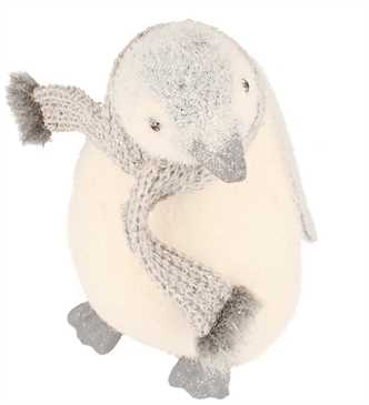 Pinguin mit Schal stehend Höhe 25 cm - Figur 2 - weiß/ grau